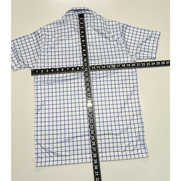 Collars & Co. Shirt Mens Medium White Blue Polo Grid Check Stretch Golf Preppy - Picture 3 of 9